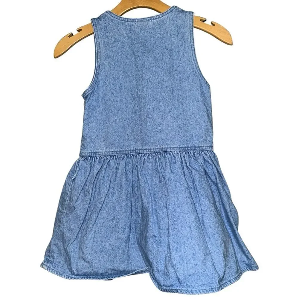 Oshkosh B’Gosh Vintage Girls Size 6 Light Blue Cotton Denim Button Front Dress